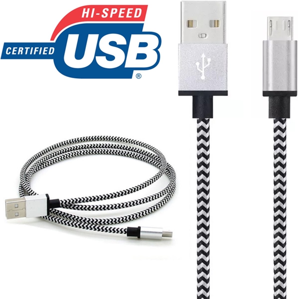 Micro USB Kabel / Datakabel 1 meter / MicroUSB kabel / Micro-USB Kabel / Oplaadkabel / Oplader / Oplaad Kabel voor o.a. Acer Liquid Z530 | 1 Meter | Zilver | Hoge Kwaliteit